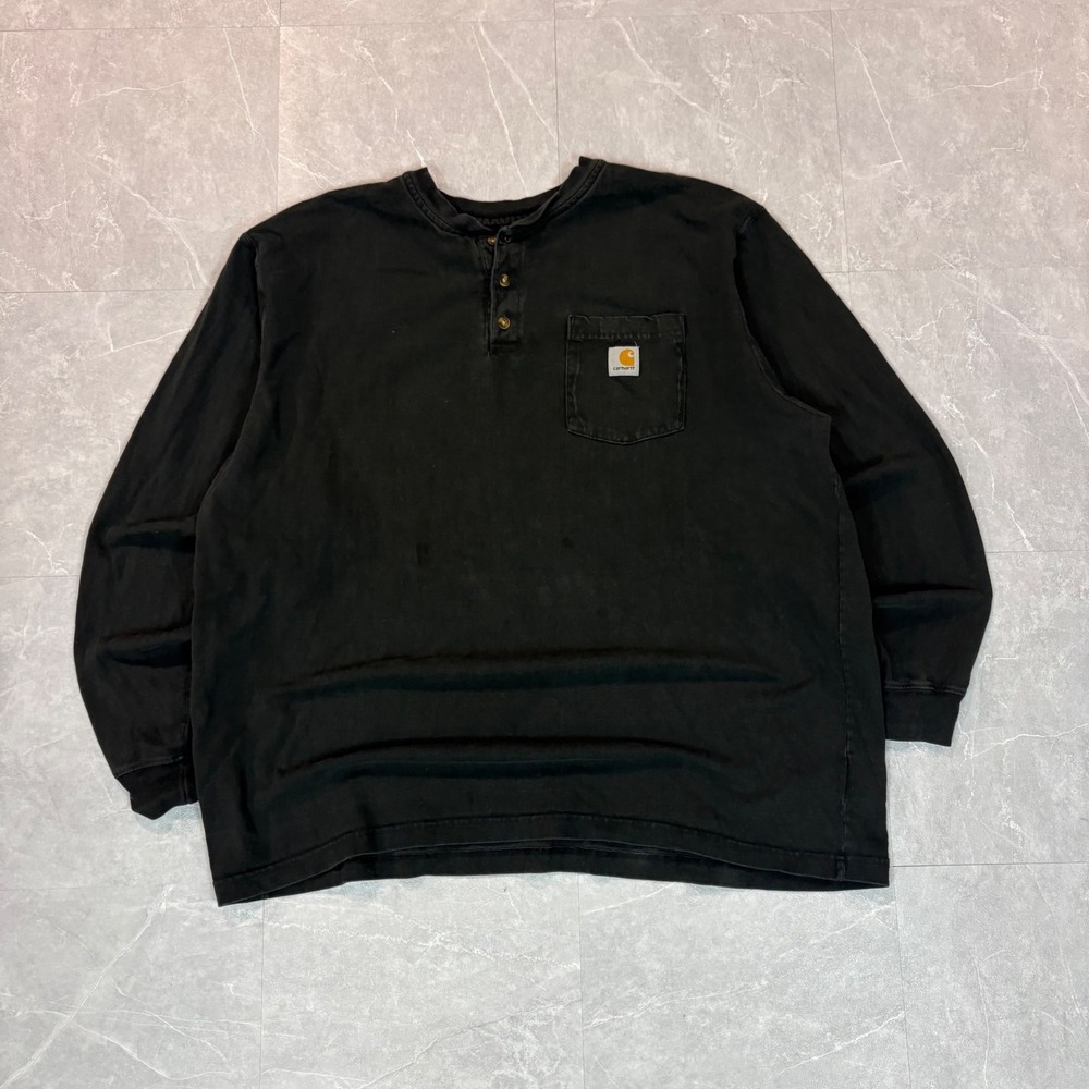 Carhartt Mens XL Black Long Sleeve Henley Pocket T-Shirt Original Fit Workwear